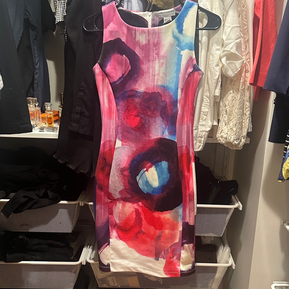 H&M Pink and Blue Abstract Midi Dress
